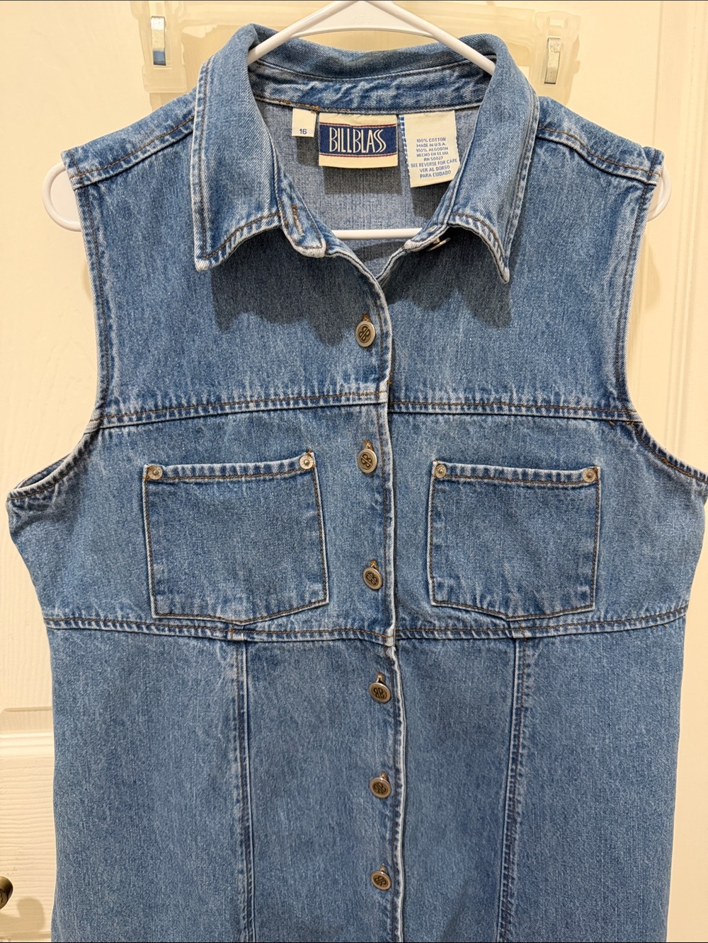 bill blass Sleeveless Denim Button-Down Dress in Blue